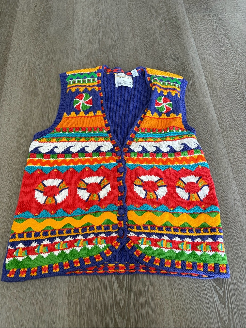 Marisa Christina Hand-Knit Patterned Vest - Bold Multicolor nautical beach
